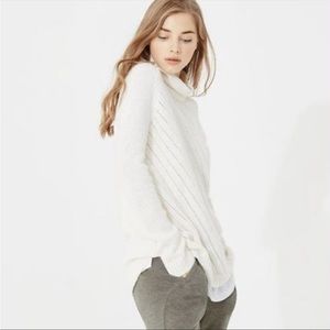 Lou & Grey Cream Off White Turtleneck Sweater Open Knit Medium M